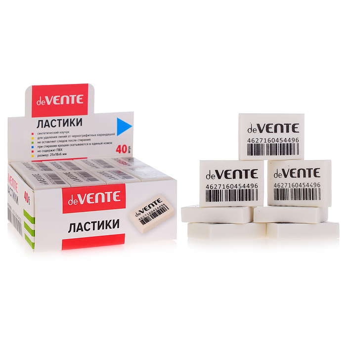 Ластик "Box" синтетический каучук, прямоугольный белый, 27x18x10 мм, dust-free, индивидуаль