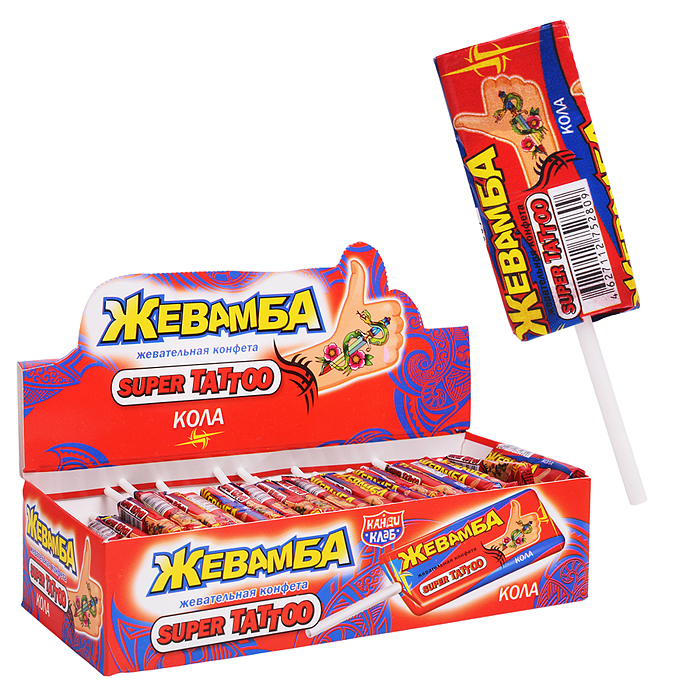 Жевательная конфета "Жевамба Super Tattoo" кола 10гр*50шт