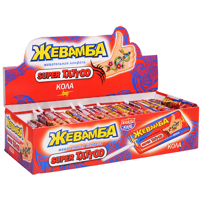 Жевательная конфета "Жевамба Super Tattoo" кола 10гр*50шт