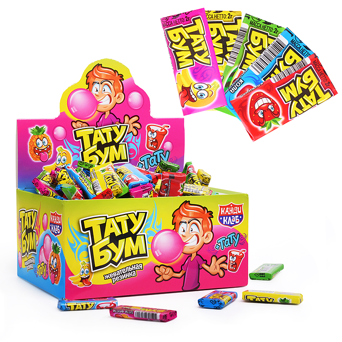 Жевательная резинка с татуировкой "Тату Бум" ассорти 2гр*200шт