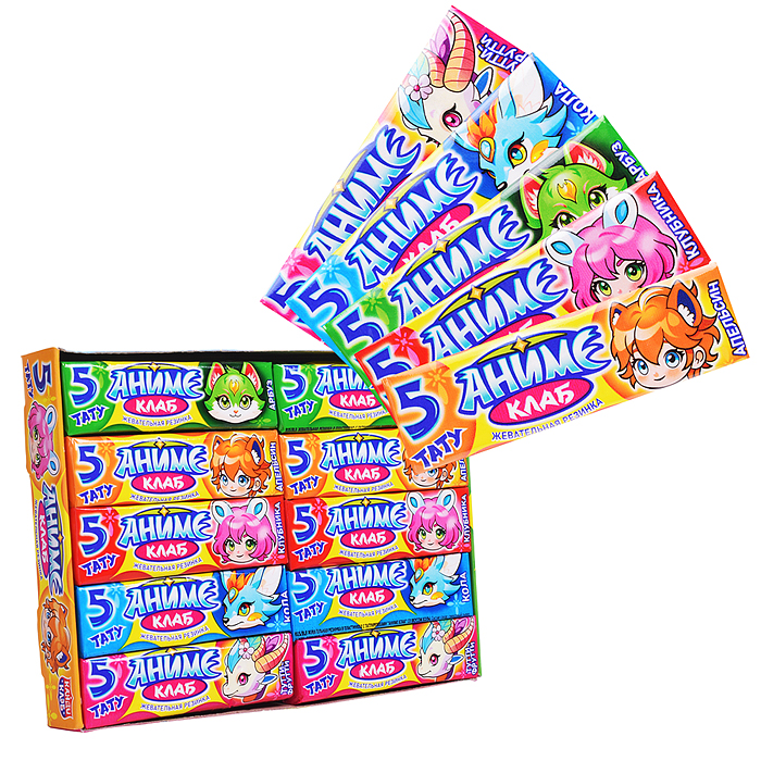 Жевательная резинка в пластинках с татуировками "Аниме Клаб" ассорти 12,5гр*20шт