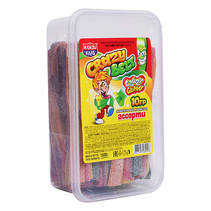 Жевательный мармелад в кислой обсыпке "Crazy Gummy crazy belt" ассорти 10гр*150шт