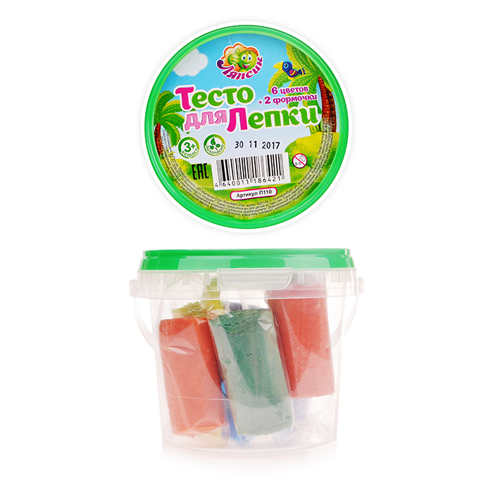 Тесто для лепки в банке 6 цветов + 2 формочки, 150гр Тесто для лепки в банке 6 цветов + 2 формочки, 150гр