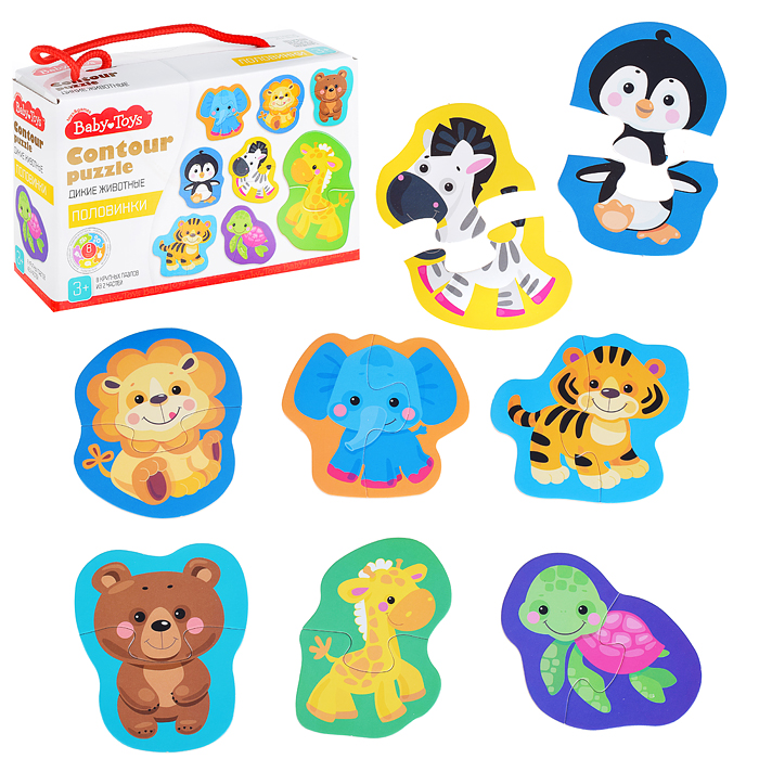 Пазлы контурные Половинки "Дикие животные" Baby Toys Пазлы контурные Половинки "Дикие животные" Baby Toys
