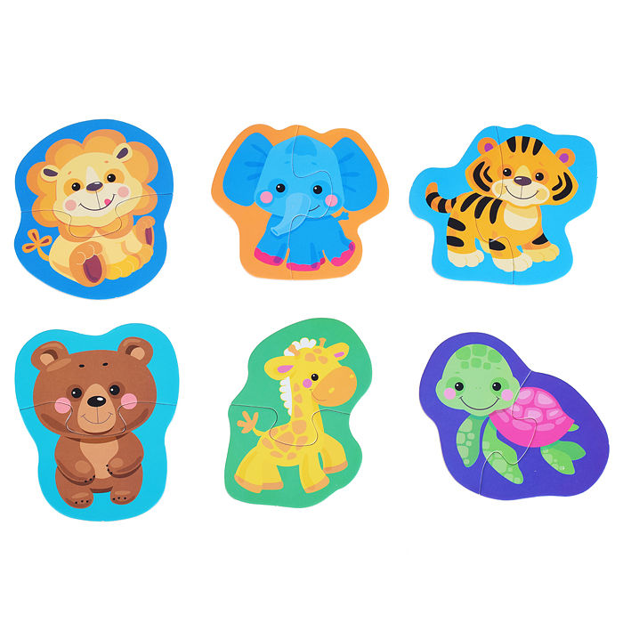 Пазлы контурные Половинки "Дикие животные" Baby Toys