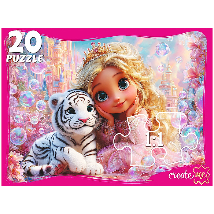 Пазлы 20 "Принцесса и тигренок" фигурные 
