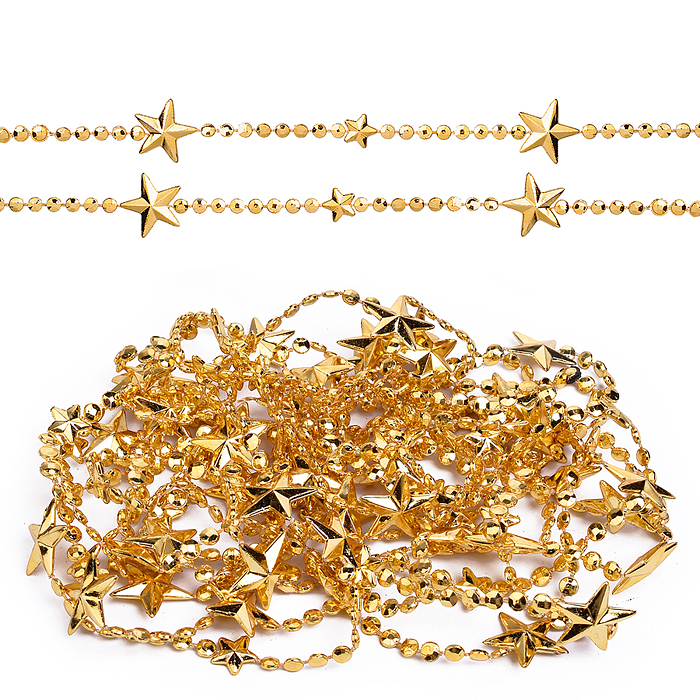 Бусы новогодние S2642 "Золотые" со звёздочками (5м)в пакете