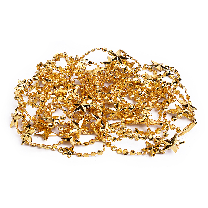 Бусы новогодние S2642 "Золотые" со звёздочками (5м)в пакете