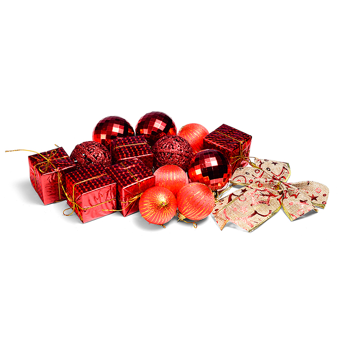 Набор новогодних шаров S1668 "Новогодний переполох" красные (6см*16шт)в пакете