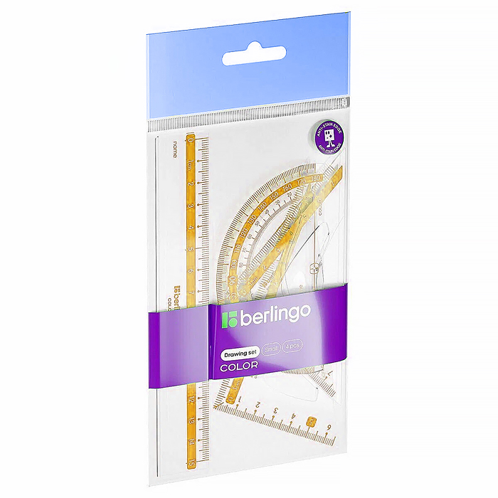 Набор чертежный малый "Color" (треуг. 2шт, линейка 15см, транспортир), прозрачный Набор чертежный малый "Color" (треуг. 2шт, линейка 15см, транспортир), прозрачный