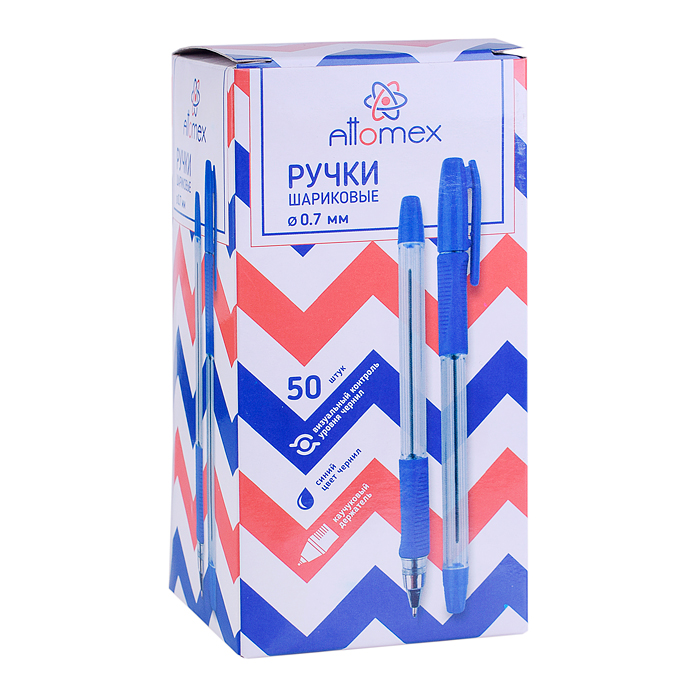 Ручка шариковая "Attomex. Aviator" d=0,7 мм, прозрачный корпус с каучуковым держателем, сменный стер
