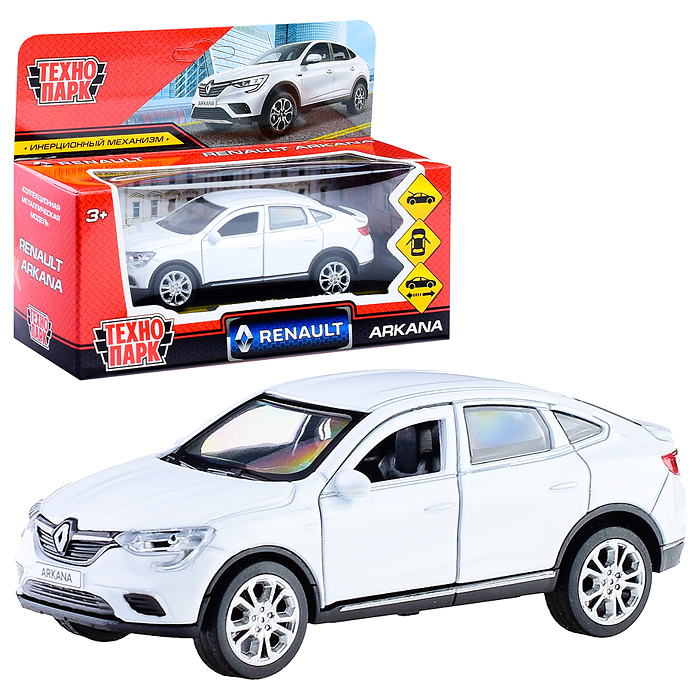 Машина металл Renault arkana 12 см, (откр дв, багаж, белый) инерц, в коробке Машина металл Renault arkana 12 см, (откр дв, багаж, белый) инерц, в коробке