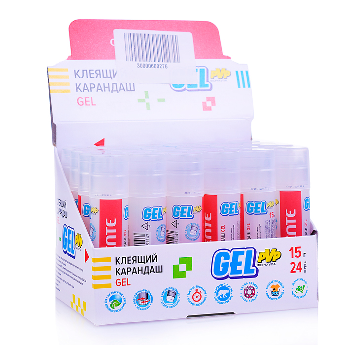 Фото к товару Клеящий карандаш PVP основа "Gel" 15 г, гелевый кристально-прозрачный, в картонном дисплее Клеящий карандаш PVP основа "Gel" 15 г, гелевый кристально-прозрачный, в картонном дисплее