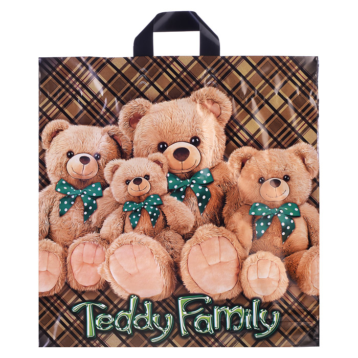 Пакет ПЭ с петлевой ручкой 44х44, 70мкм "Плюшевая семейка" ПВД 