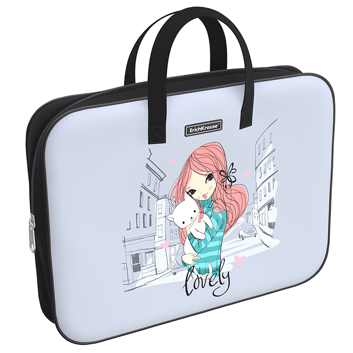 Папка текстильная на молнии, с ручками Romantic Girl, A4+