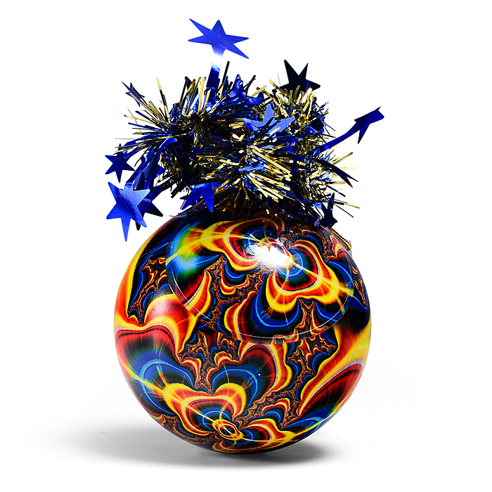 Шар пластиковый 85мм"Калейдоскоп" (сине-красно-желтый) (36)