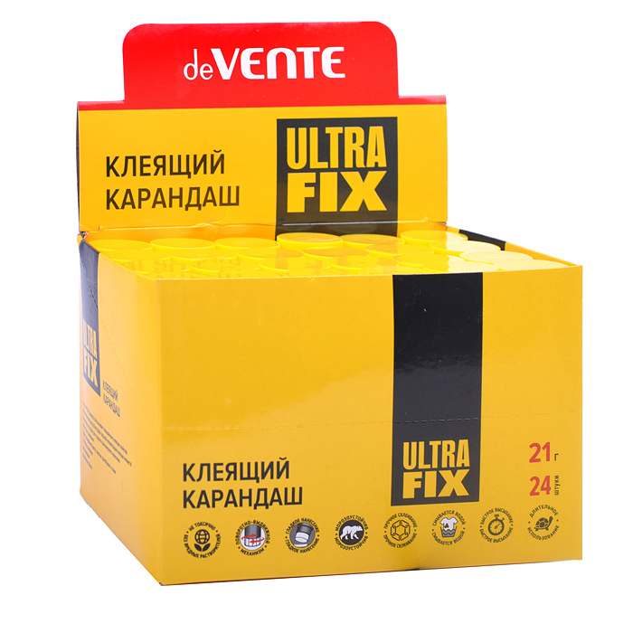 Клеящий карандаш PVA-P основа "Ultra Fix" 21 г в картонном дисплее с пластиковым поддоном