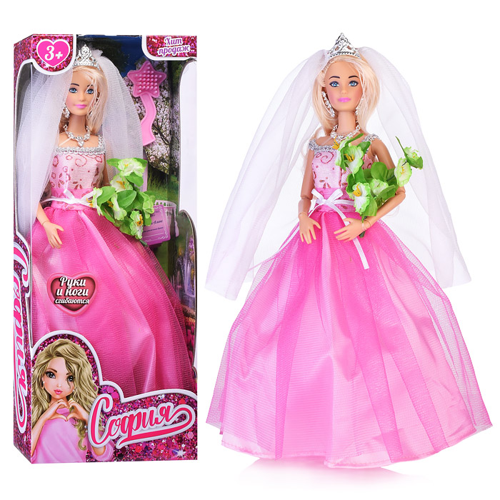 Кукла София 29 см, (руки и ноги сгиб, невеста, акс,) в коробке