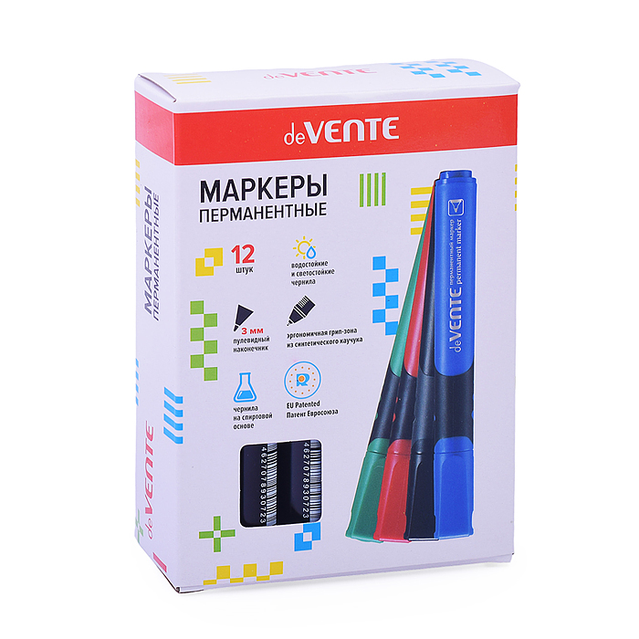 Маркер перманентный круглый корпус с каучуковыми вставками, с клипом, пулевидный наконечни