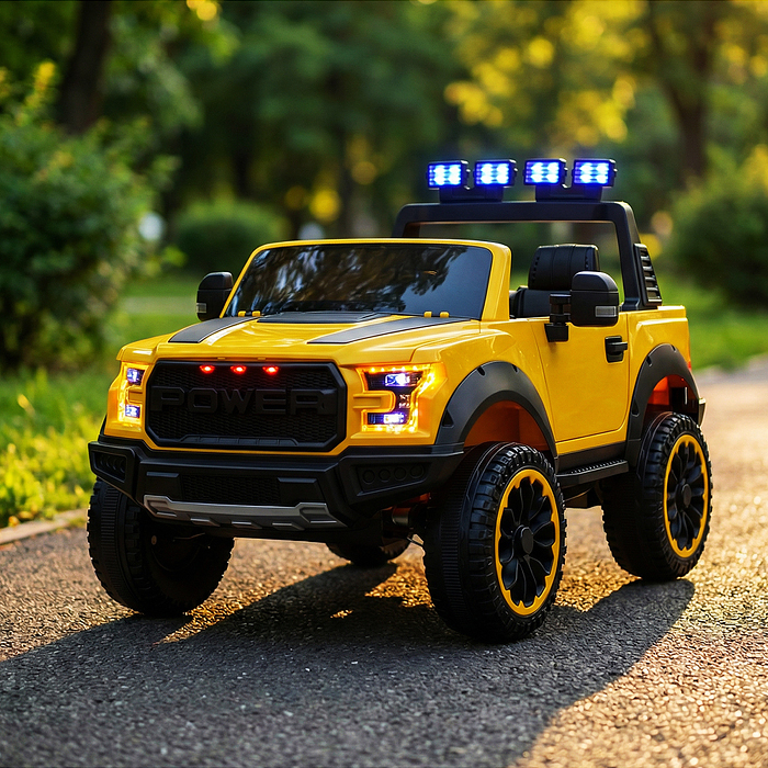 Электромобиль U023438Y "Мощность скорости" на аккумуляторе, с р/у управлением, в коробке (желтый)