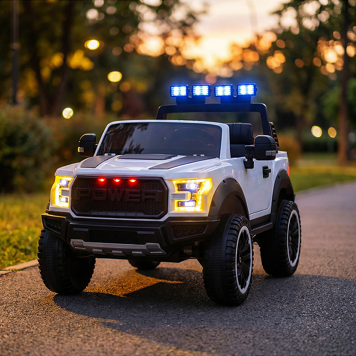 Электромобиль U023438Y "Мощность скорости" на аккумуляторе, с р/у управлением, в коробке (белый)