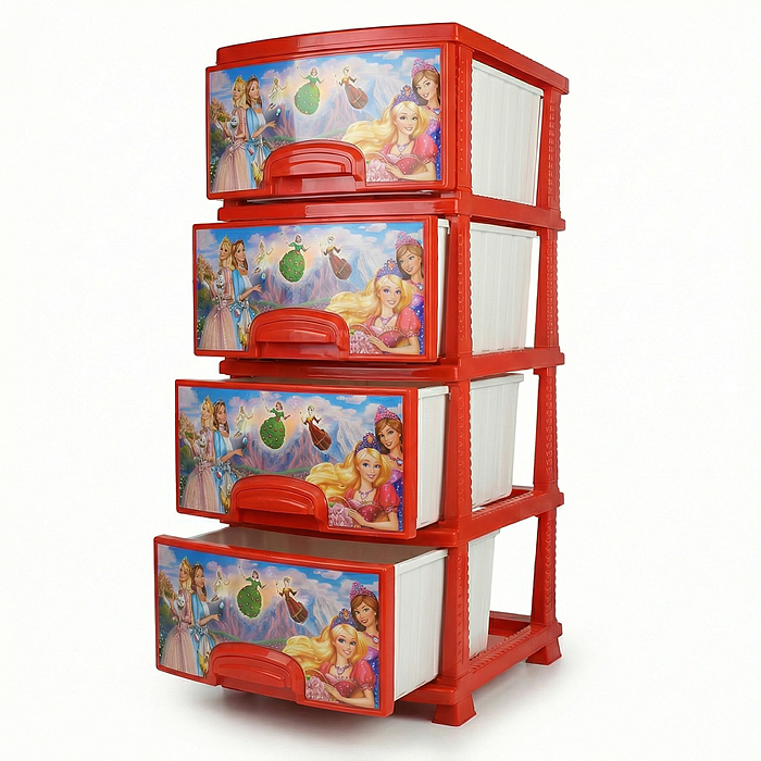 Комод "Декор" "Принцесса" 4 секции красный перламутр