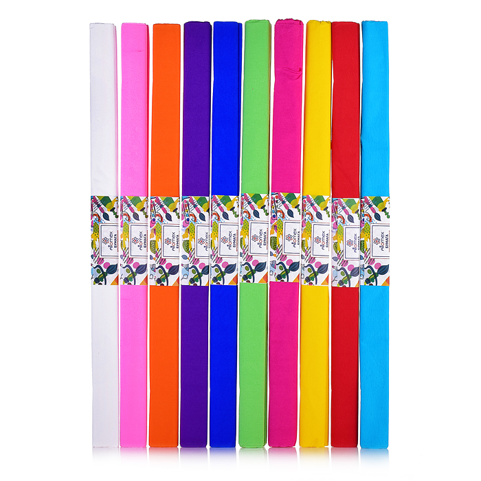 Бумага гофрированная (креповая) "Attomex" 20 г/м², 50x250 см в рулоне, ассорти в упаковке по 10 шт Бумага гофрированная (креповая) "Attomex" 20 г/м², 50x250 см в рулоне, ассорти в упаковке по 10 шт