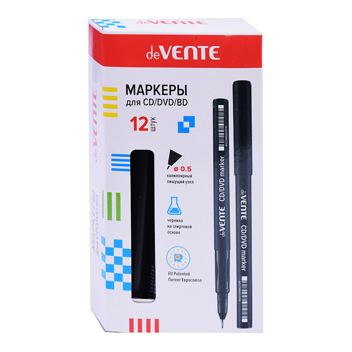 Маркер для компакт-дисков, круглый корпус, капиллярный 0,5 мм наконечник, черный