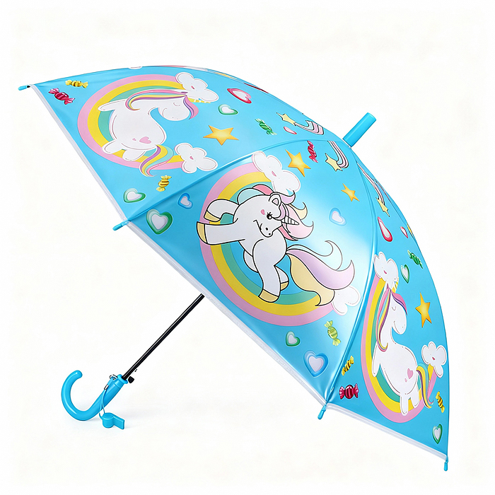 Зонт детский 00-7881 "Радужная единорожка" (цвет голубой) (50см.)