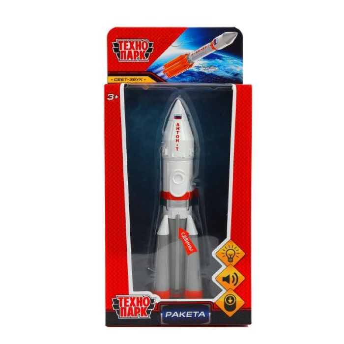 Модель металл свет-звук "Ракета" высота 18 см, люк, бело-оранжевый
