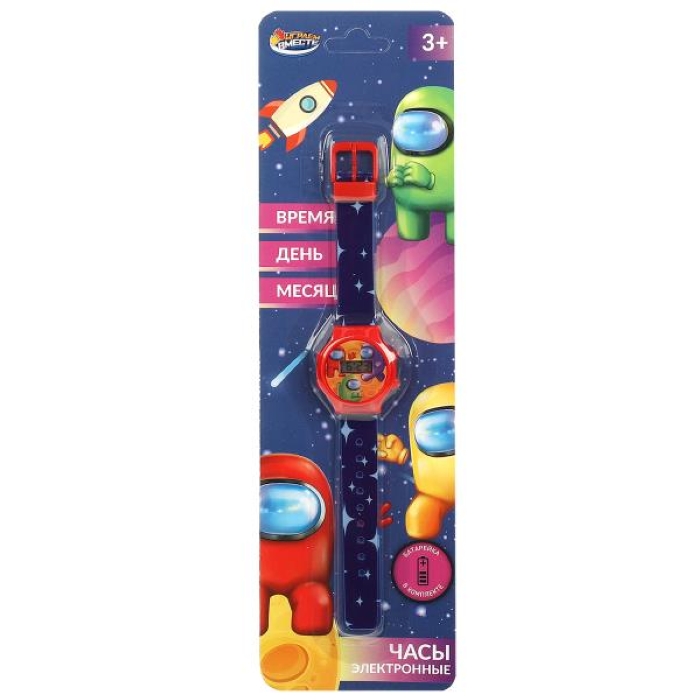 Часы показывают время и дату, блистер