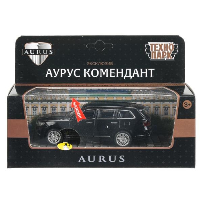 Машина металл свет-звук "Аурус комендант" 12,5 см, двери, багажник, инерц, черный
