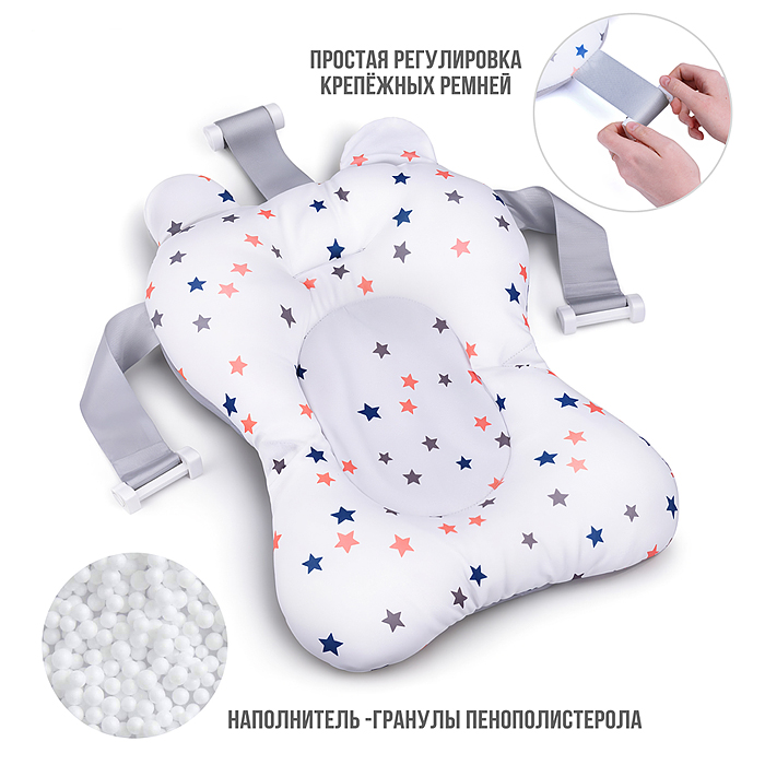 Набор для купания UT0144 (ванночка цвет: белый/серый, матрасик цвет: звёзды на белом, ковш)