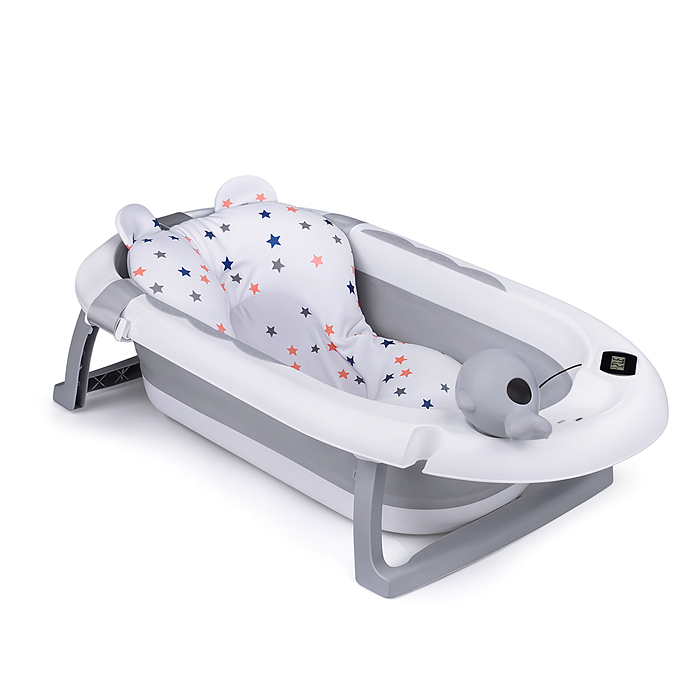 Набор для купания UT0144 (ванночка цвет: белый/серый, матрасик цвет: звёзды на белом, ковш)