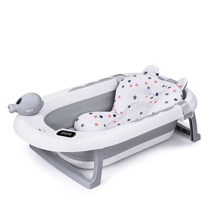 Набор для купания UT0144 (ванночка цвет: белый/серый, матрасик цвет: звёзды на белом, ковш)