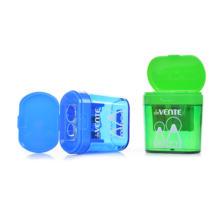 Точилка для карандашей 2 отверстия разных диаметров, с контейнером, пластмассовая, в пласт