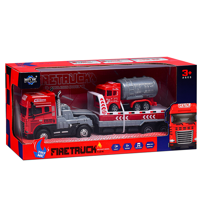 Машина KLX800-254 "Перевозчик пожарной техники" (свет,звук) в коробке