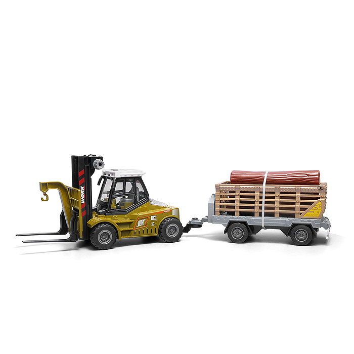 Машина KLX900-54 "Вилочный погрузчик с прицепом" 1:43  (свет,звук) в коробке