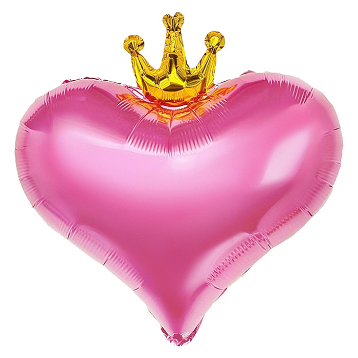 Шар (22''/56 см) Сердце, Золотая корона, Розовый, 1 шт. в уп.