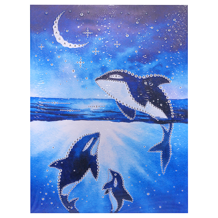 Мозаика алмазная MKX-37 "Ночные дельфины" 30*40 см.