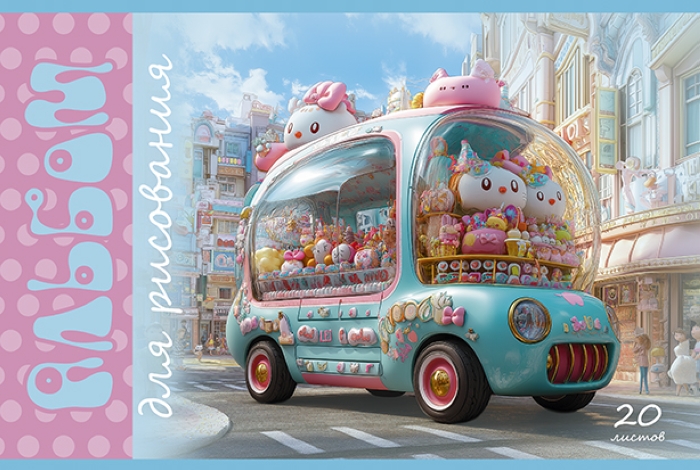 Альбом для рисования 20л. скрепка S "Сладкий автобус" А4 стандарт 4+0+Твин лак