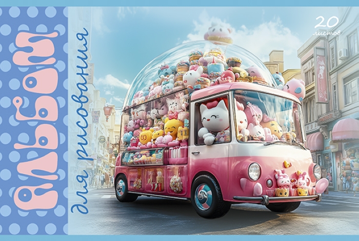 Альбом для рисования 20л. скрепка S "Сладкий автобус" А4 стандарт 4+0+Твин лак