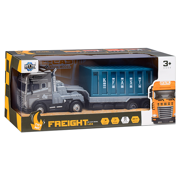 Машина KLX800-209 "Мега контейнер" (свет,звук) в крорбке