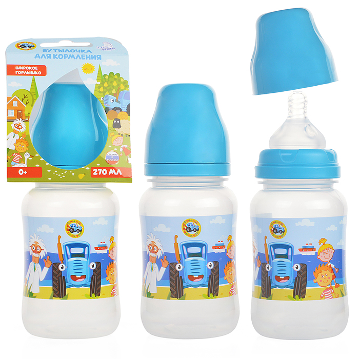 Бутылочка для кормления широкое горлышко "Синий трактор" 270 мл, сил. с., б/р. 