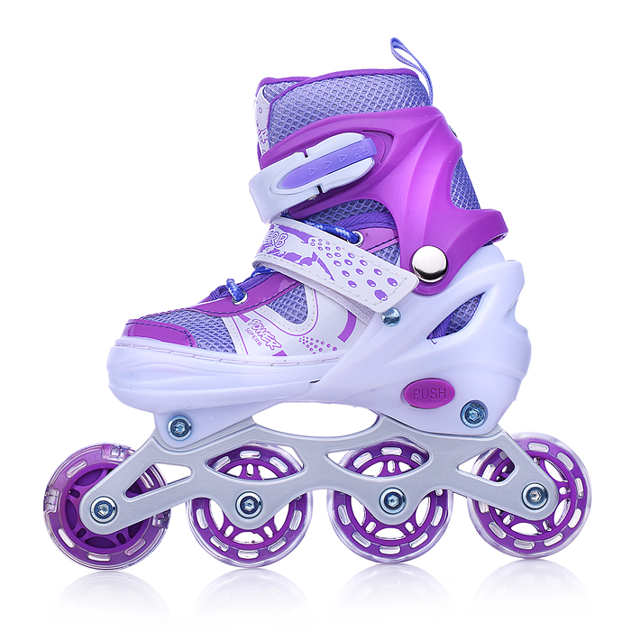 Фото к товару Ролики детские, размер M, фиолетовый (со шлемом и защитным снаряжением) Ролики детские, размер M, фиолетовый (со шлемом и защитным снаряжением)