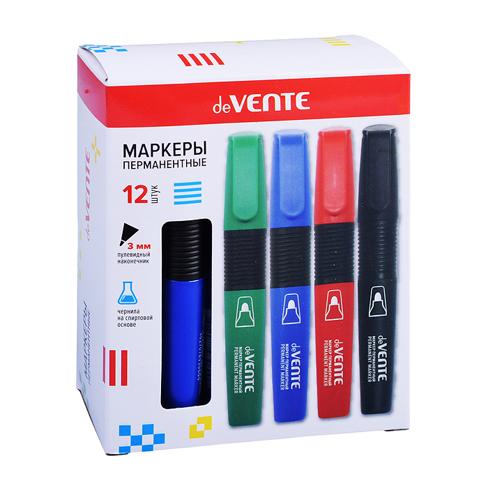 Маркер перманентный, круглый корпус с каучуковыми вставками, пулевидный наконечник, ширина 