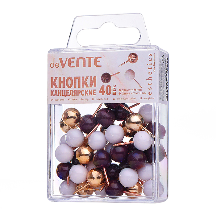 Кнопки канцелярские силовые "Esthetics" диаметр 9 мм, с иглой цвета розовое золото, в форме