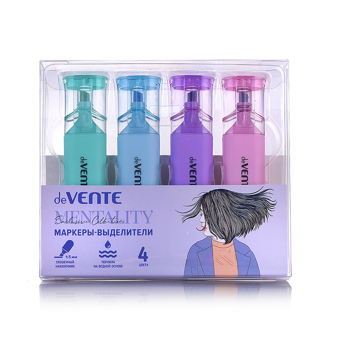 Набор маркеров-выделителей "Mentality" (4 цв - роз., сирен., мятн., салат.) плоский корпус 