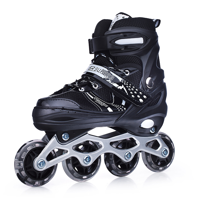 Ролики детские, размер S, черные (со шлемом и защитным снаряжением)