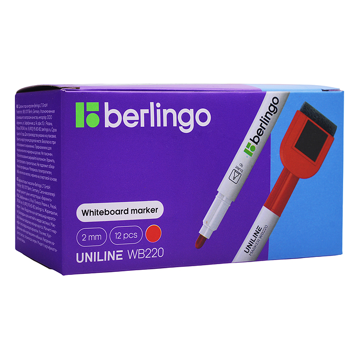 Маркер для белых досок на магните "Uniline WB220" красный, пулевидный, 2мм 